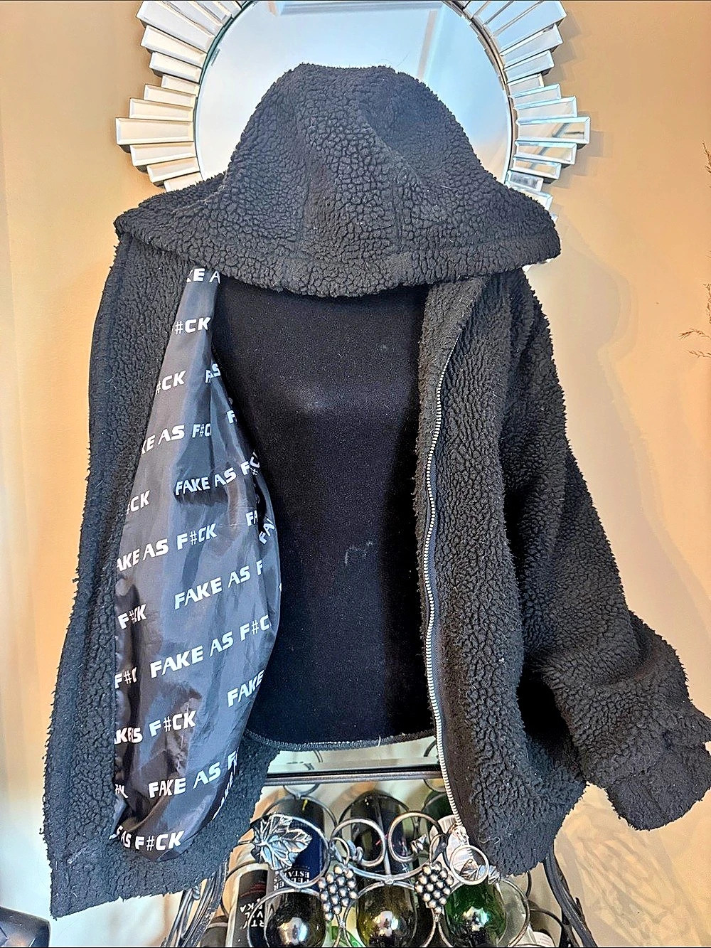 Black Teddy Fleece Hooded Jacket